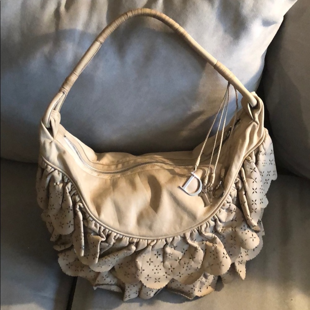 Beige Dior Ruffle Shoulder Bag Auth 14-BO-1017